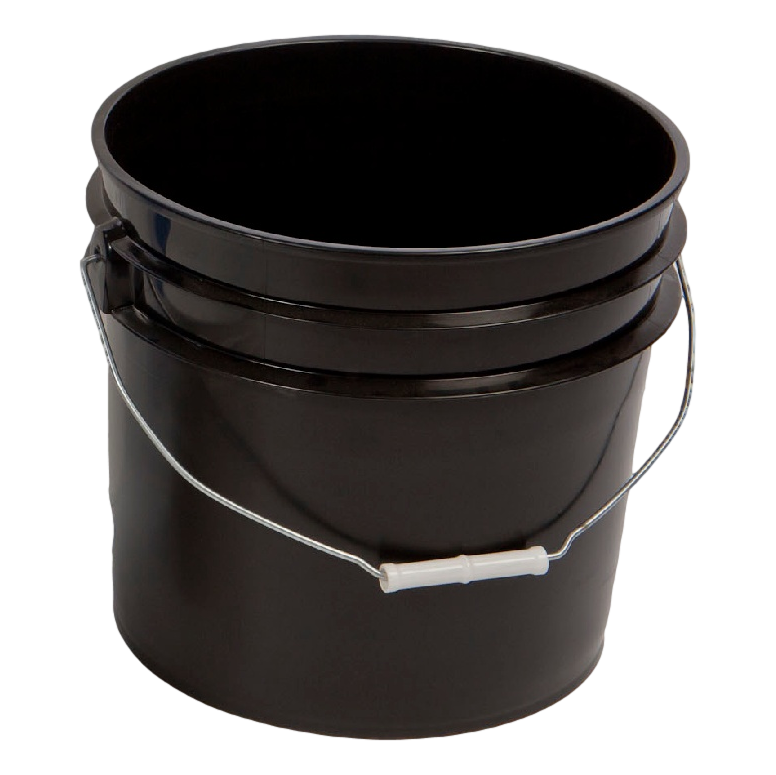 3.5-gallon black plastic bucket with open top for multipurpose storage and transport.