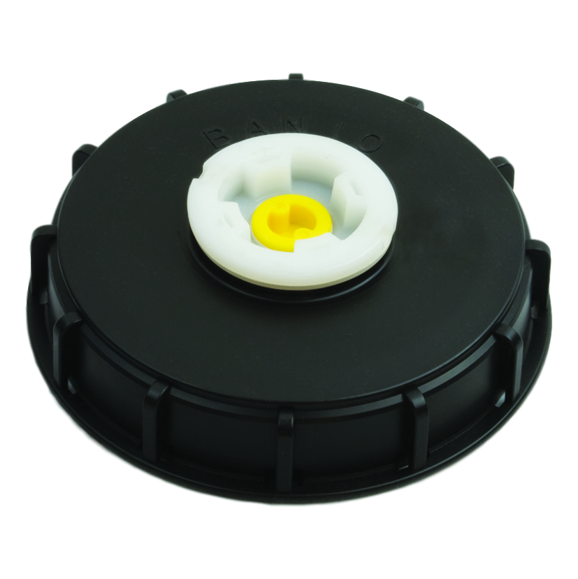 6-inch solid tote cap with vented 2-inch plug for IBC totes.